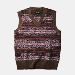 Anual ring Shetland Wool Fair Isle Sweater Vest - Camel size XL